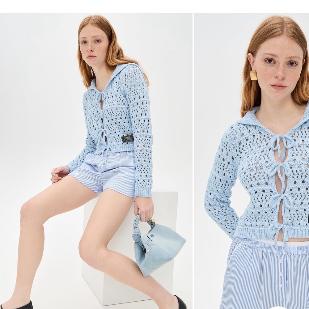 Ganni cotton mix tie string Cardigan